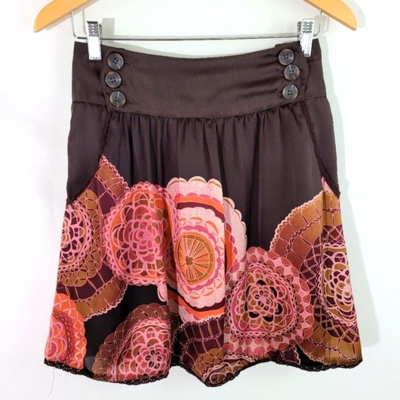 Anthropologie Nick & Mo Academia Floral Pleated Mini Skirt Sz Small Sateen Silky - Picture 1 of 11